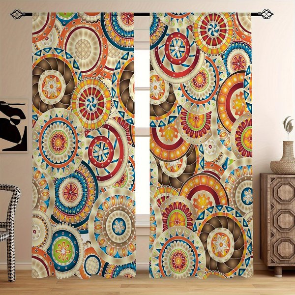 2 Szt. Abstrakcyjny Kolorowy WzóR ZasłOna Dekoracyjna Draperia Okienna Dekoracje Okienne Do Sypialni Salon Dekoracja Domu PokóJ 100W130H(Cm)40X51In&Grommet Top Orange-image