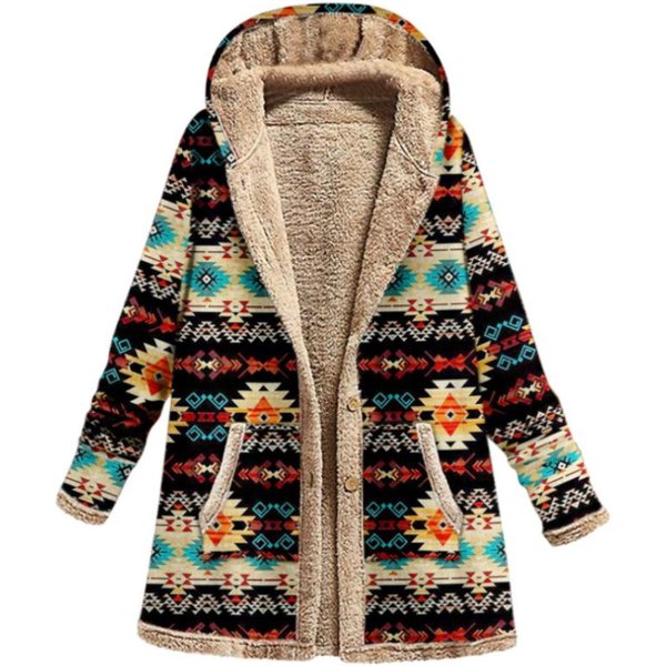 Damski Zimowy CiepłY PłAszcz Swobodny Patchwork LuźNy Boho Kurtka Damska DłUgi RęKaw Z Kapturem Odzież Wierzchnia Moda Streetwear Damskie Ubrania S Black-image