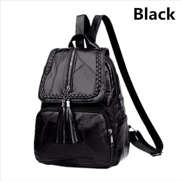 Bolso De Cuero Para Mujer, Bolso Escolar Multifuncional De Ocio, Mochila De Viaje De Gran Capacidad Negro-image
