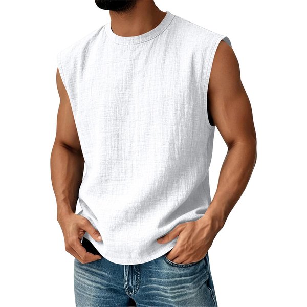 Camiseta Sin Mangas De Lino Y AlgodóN Para Hombre, Informal, Corte Relajado, Cuello Redondo, Ligera, Chaleco Deportivo De Verano XL Brown-image
