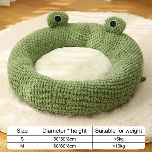 Cama Para Gato Y Perro De Peluche Redonda De Dibujos Animados Rana Alfombrilla Invierno CáLido SueñO Profundo Comodidad Suave Transpirable Casa Para Gato Perro Suministros Para Mascotas S Beige-image