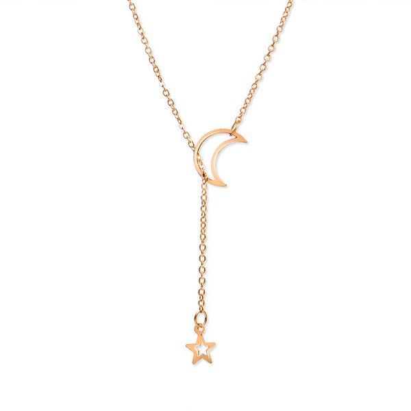 Nuevo Simple Luna Estrella Colgante Gargantilla Collar Simple AleacióN Color Oro Encanto Cadena Collares Collar Para Mujer JoyeríA De Fiesta Beige-image
