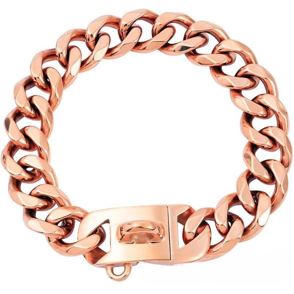 Caliente- Collar De Acero De Titanio De 19 Mm Para Perro Hebilla SóLida Cadena Para Perro Anillo Para Pasear Al Perro Cadena Para Mascotas De Acero Inoxidable Cadena Dorada (Rose Gold,14Inch-35Cm)-image