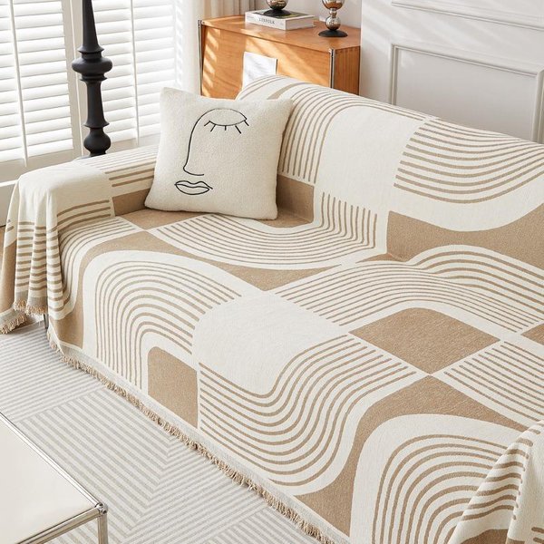 Sofa Chenille Sofa RęCznik CałOroczny Uniwersalny AntypośLizgowy Pokrowiec Na Sofę Do Salonu PyłOszczelny Pokrowiec Ochronny Na Meble 180X150Cm 1Pc Beige-image