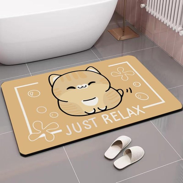 Alfombrilla Absorbente De Barro De Diatomeas Para BañO Animales De Dibujos Animados Inodoro Puerta De Inodoro Felpudo Antideslizante 40*60Cm White-image