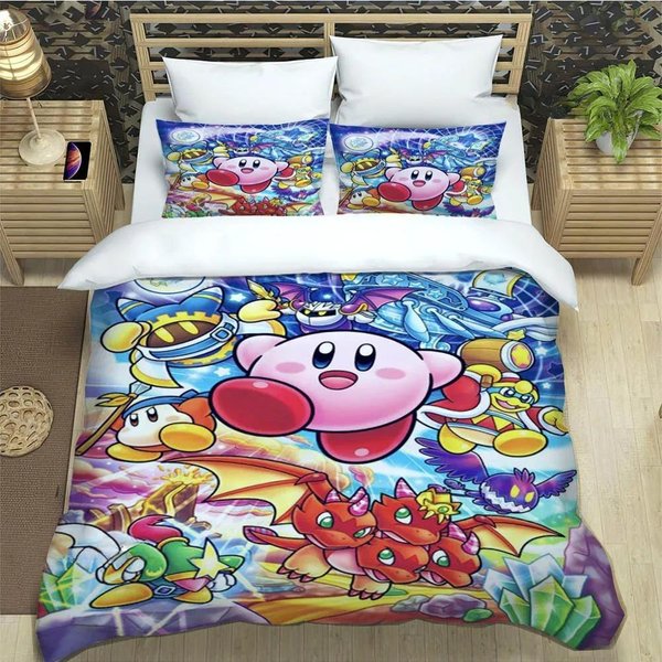 Juego K-Kirby Funda NóRdica Funda De Almohada Juego De Ropa De Cama Adulto NiñO NiñA DecoracióN De Dormitorio Regalo Para NiñOs TamañO Individual Doble Grande 100X135Cm-image