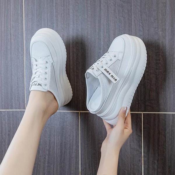 Nuevas Zapatillas De Mujer De Cuero Genuino Zapatos De Verano Plataforma CuñA Zapatos De Playa Mula Zapatillas Slip-On De Cuero Sandalias Zapatos 8CM 39-image