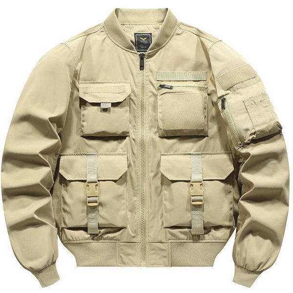 Chaqueta Bomber Uniforme De BéIsbol Para Hombre Chaqueta De Trabajo Multibolsillos Chaqueta Funcional Top De Asalto Triple Prueba 4XL Beige-image