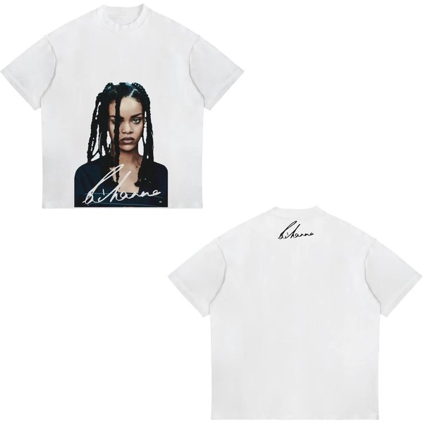 2026 Verano Rihanna Hip-Hop Rap Camiseta Americana Estampado Retro Calle Manga Corta Hombre Y Mujer Top Vintage Hip Hop Streetwear Camiseta Oversize M Black-image
