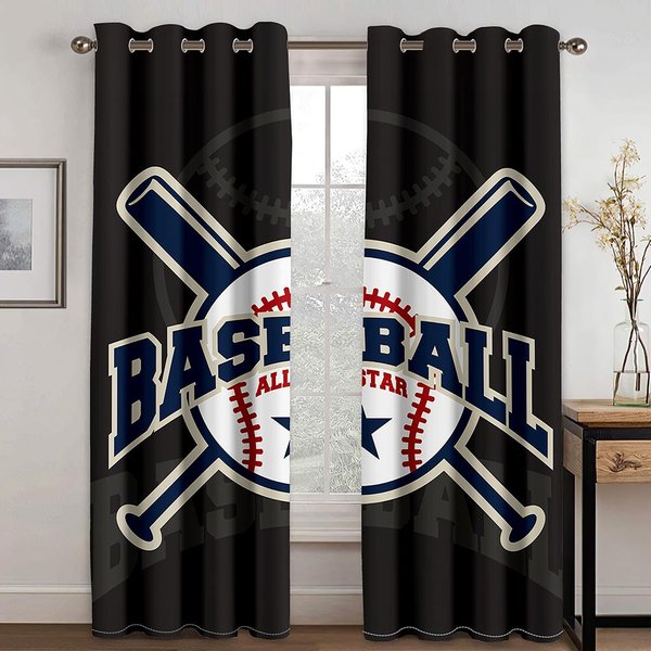 Genial Deportes Casco De BéIsbol NiñOs Cortinas De Ventana En Dormitorio Infantil Sala De Estar Tratamientos De Pasillo DecoracióN De Cocina Cortinas Persianas 2 Piezas W50 X H130(Cm)X2&Grommet Top-image