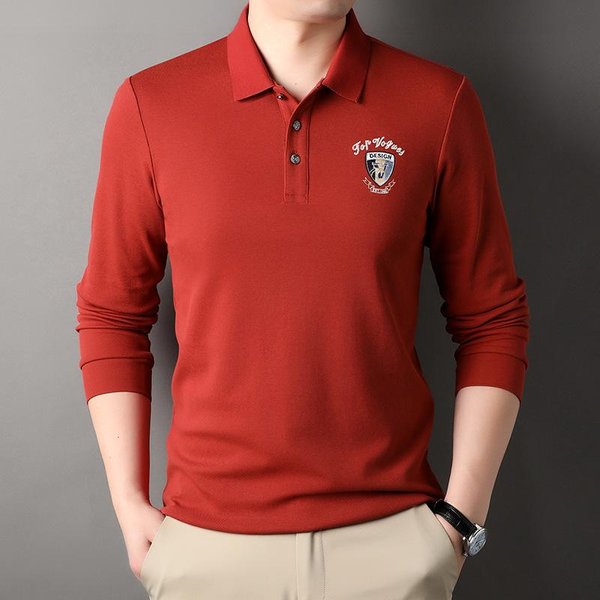 Nueva Camiseta De Manga Larga Para Hombre, Estilo Coreano De OtoñO, Camisa Base Ajustada, Polo Bordado Con Solapa Xxxl-image