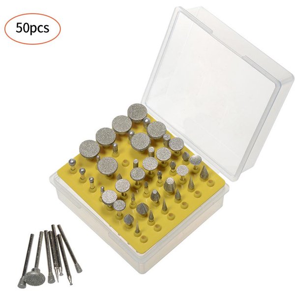 50 Uds. Cabezales De Molienda De Diamante VáStago De 1/8 Pulgadas Juego De Fresas Rotativas Recubiertas De Diamante Juego De Herramientas Rotativas Para Amoladora Plata-image