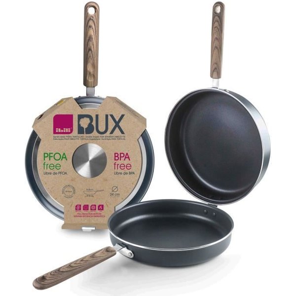 Ibili Bux - SartéN Doble Para Tortilla Con Revestimiento Antiadherente (24 Cm) - Aluminio - InduccióN Total-image