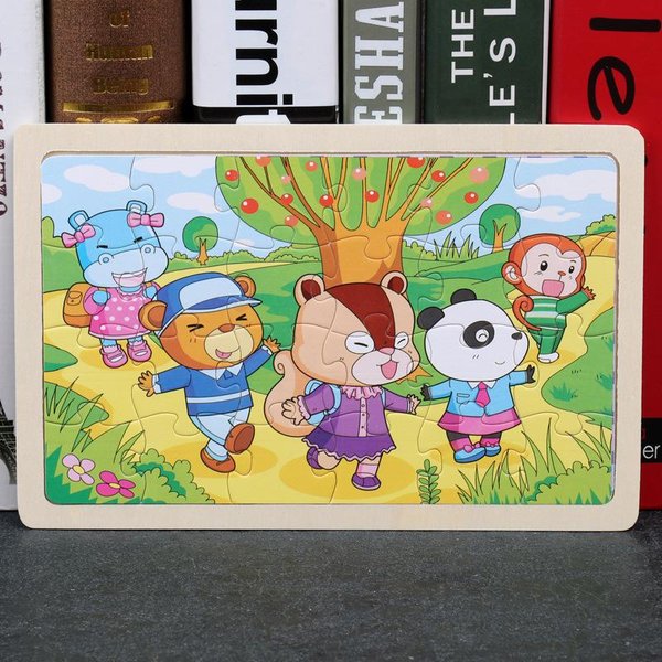 Nuevos 24 Piezas Rompecabezas De Madera NiñOs Animales De Dibujos Animados Rompecabezas De Madera Juguetes Educativos Tempranos Para NiñOs Regalo-image