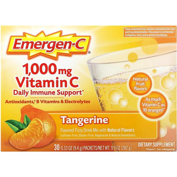 Emergen-C, Vitamina C, Mandarina, 1.000 Mg, 30 Sobres, 9,4 G(0.33Oz) Cada-image
