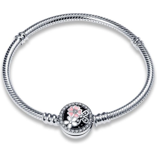 Pulsera Original De Flor De Plata De Ley Real Compatible Con Cuentas Charms Qikaola JoyeríA DIY Regalo Para Mujeres CMC919 18Cm White-image
