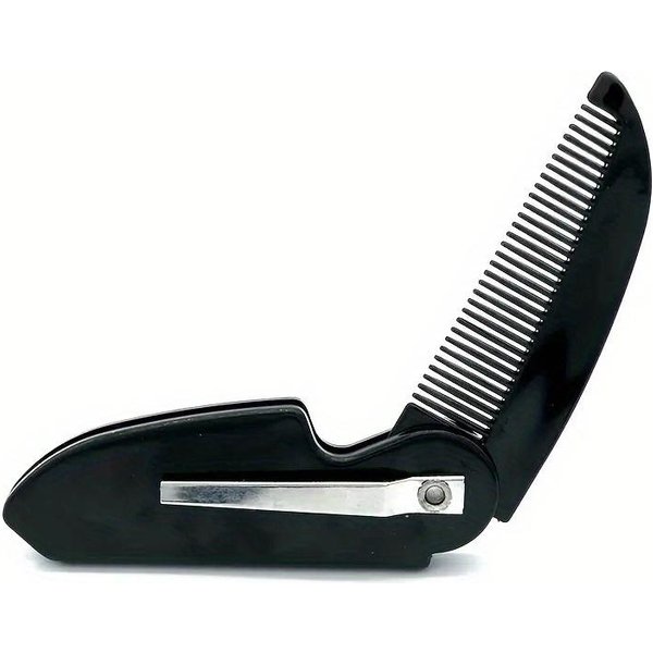Peine De Bolsillo Plegable Para Hombres Peine De Dientes Finos Para El Cabello Barba Peine Plegable Aseo Peinado Cabello Barba O Bigote Negro-image