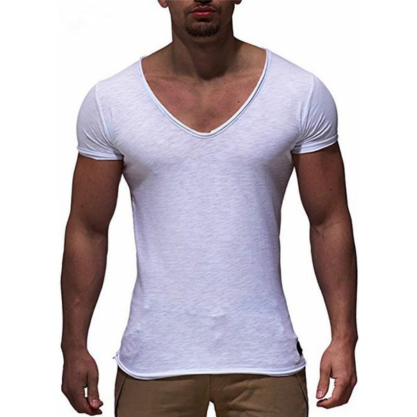 T-Shirt Z KróTkim RęKawem I Dekoltem W Serek Top Slim Muscle Casual T-Shirt MęSki 3XL BiałY-image