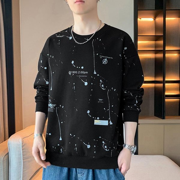 Sudadera Cuello Redondo OtoñO Hombre Prenda Base Nueva Moda Holgada Manga Larga Camiseta Ropa Exterior OtoñO Nuevo Estilo 4XL Black-image