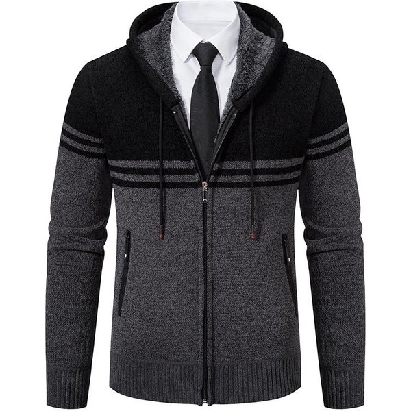 Chaqueta Tipo CáRdigan Para Hombre, Nueva Chaqueta De Punto CáLida De Terciopelo Estilo Coreano Para OtoñO E Invierno, Chaqueta Informal Con Capucha Para Hombre 3XL-image