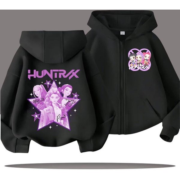 Zabawne Bluzy Rozpinane Kpop ŁOwcy DemonóW Bluza Ubrania DziecięCe Dziecko Dziewczynka ChłOpiec Bluza Rozpinana Z Kapturem Codzienny Top 150 Black-image