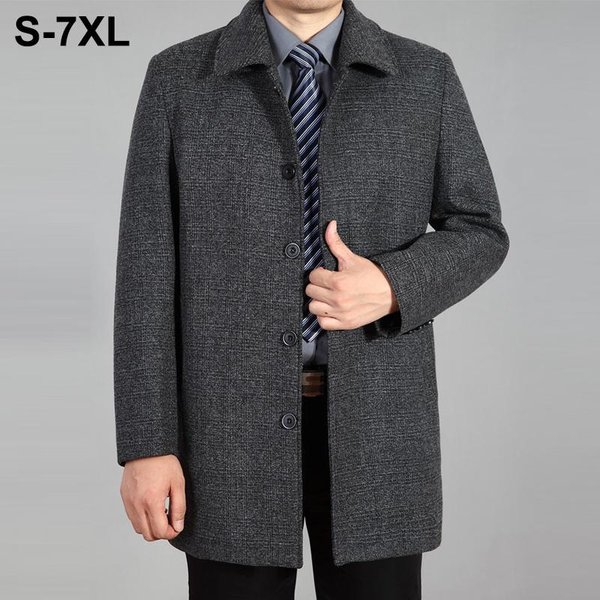 MęSki PłAszcz WełNiany Jesienno-Zimowy PłAszcz WełNiany DłUgi PłAszcz Peacoat MęSka WełNiana Kurtka Plus Rozmiar 7XL S Gray-image