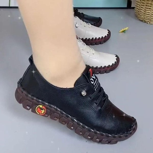 Pojedynczy But Wygodne PłAskie Sznurowane SkóRzane Buty Damskie ŚCięGno Krowie MięKka Podeszwa Buty Retro Styl OkrąGłY Nosek PłYtkie Wiosna Jesień 42 BrąZowy-image