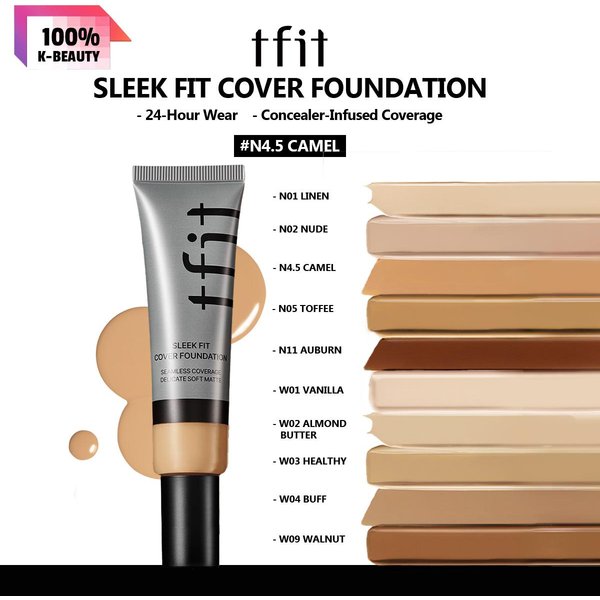 Tfit Cobertura Suave Foundation 30G N01/N02/N4.5/N05/N11, Textura Mate Suave, Maquillaje De Base De Larga DuracióN, CosméTicos Coreanos, Maquillaje Coreano N4.5 Camel-image