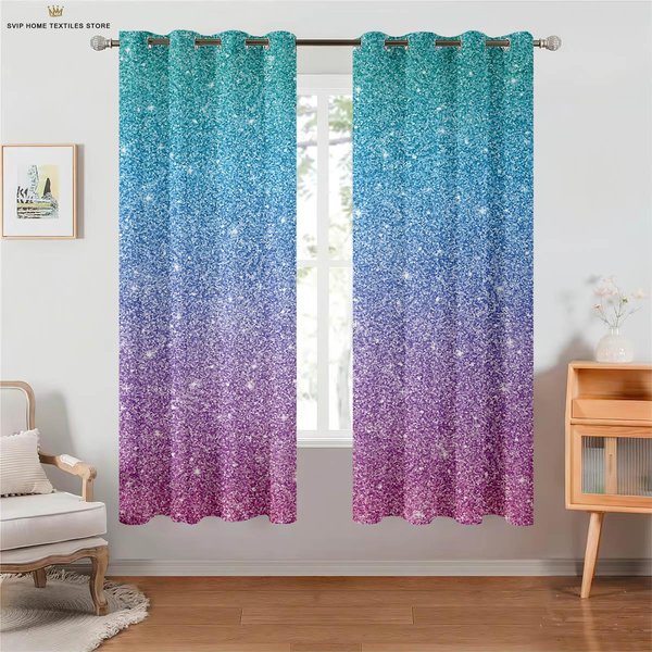 Proste ZasłOny Z Nadrukiem TęCzy, Kolorowe GwiaźDziste Niebo, Sypialnia, Salon, Balkon, Kuchnia, Dekoracyjne Okno, Dekoracja Domu W50X130H(Cm)X2Pcs&Rod Pocket-image