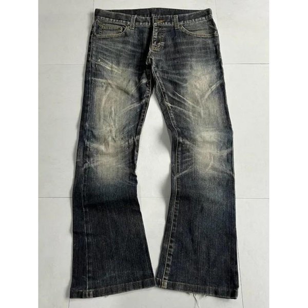 Jeansy Denimowe Y2K Spodnie Jeansowe MęSkie Damskie LuźNy KróJ Rozszerzane Nogawki Streetwear Styl Hip Hop Small Gray-image