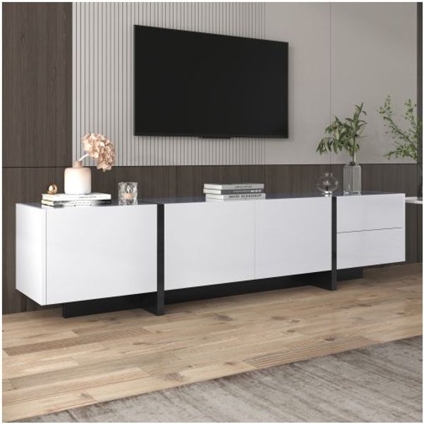 Mueble De Tv - Muvoe - Negro Y Blanco - 3 Puertas - 2 Cajones - DiseñO ContemporáNeo-image