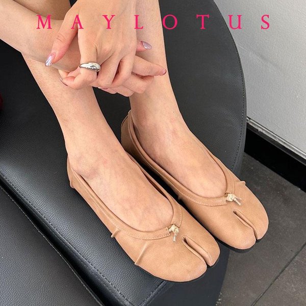 Damskie Baleriny Z Rozdzielonym Palcem, Modne Buty Tabi, Casualowe Wsuwane Mokasyny, Damskie Plisowane SkóRzane Espadryle, Zapatillas Mujer 40 Beige-image