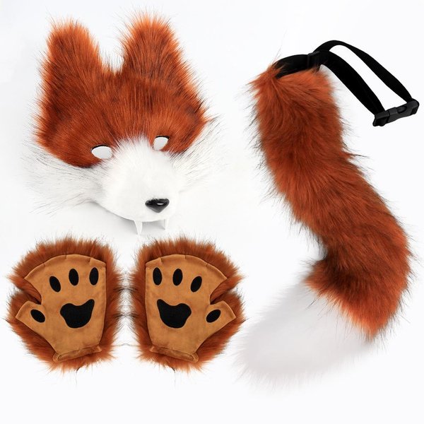 MáScara De Lobo Simulada Cola Patas Disfraz Cosplay Animales Cola De Lobo Orejas Patas Conjuntos Accesorios Disfraces Fiesta De Halloween One Size&Animals Brown-image