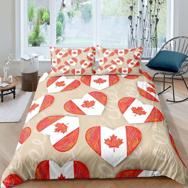 Euro Feliz DíA De Canadá Ropa De Cama Mapa Hoja Estampado Fundas NóRdicas EdredóN Cama Individual Queen King Doble 2P Hogar Ropa De Cama 220X240Cm Eu Single 135X200Cm-image
