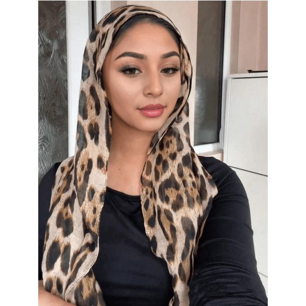 1 Pieza Bufandas De Mujer Estampado De Leopardo Bohemio Bufanda Hijab Chal Envolvente MusulmáN Fino Ligero Y Transpirable Adecuado Para El Uso Diario Brown-image