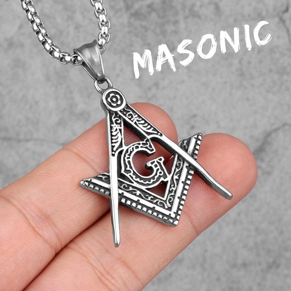FrancmasóN MasóNico Acero Inoxidable Collares Colgantes Cadena Simple Punk Para Novio JoyeríA Masculina Creatividad Regalo Venta Al Por Mayor Without Chain White-image