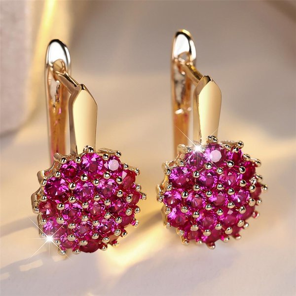Pendientes De Aro Con Zirconia Redonda De Cristal Rojo Rosa Flor De Girasol Para Mujer Oro Rosa Plata JoyeríA De Flor De Boda Regalo De Compromiso Oro-image