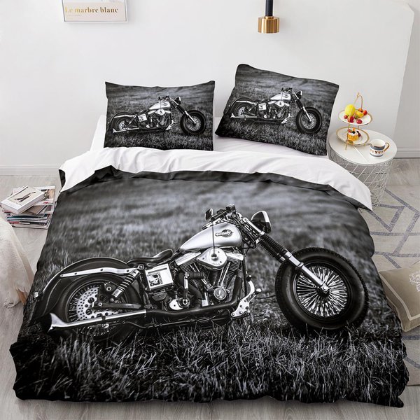 Juego De Cama De Motocicleta Individual Twin Full Queen King Size Carrera Salvaje Juego De Cama Aldulto NiñO Dormitorio Juegos De Funda NóRdica Estampado 3D Cool 031 EU Single(135X200Cm)-image