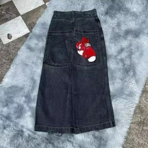 Roguewave LuźNe DżInsy Y2K Ubrania MęSkie Damskie Harajuku Hip Hop Haftowane Vintage Niebieskie LuźNe DżInsy Niskie BiodróWki Szerokie Nogawki XL Gray-image