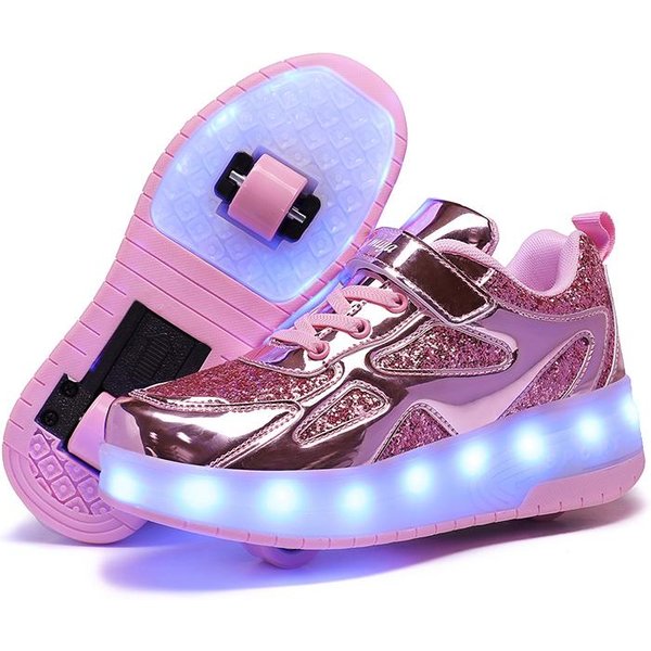 Tuinanle Zapatillas Con Ruedas Intermitentes Para NiñOs Y NiñAs Zapatos LED Luminosos Para NiñOs Ruedas Luminosas 38 Color Rosa-image