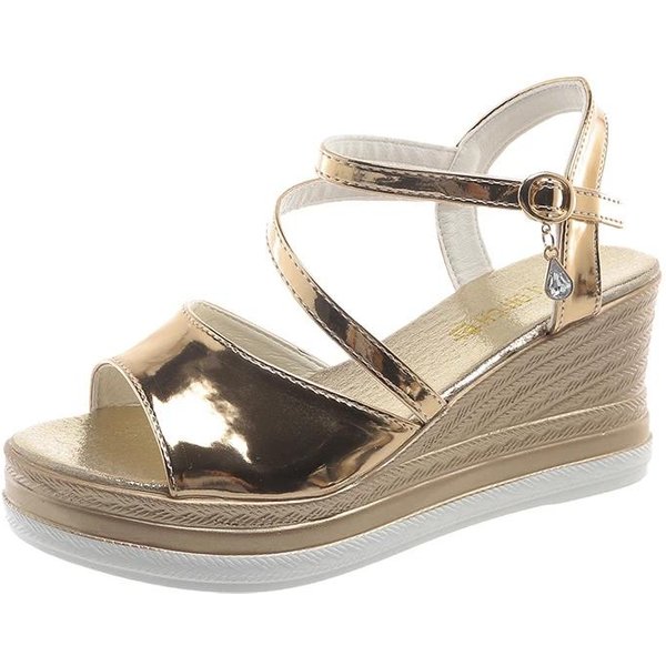 Damskie Buty Nowoczesne Damskie SandałY Outdoorowe SandałY Damskie OkrąGłY Nosek Pasek Z Klamrą Platforma Wysokie Koturny Buty Damskie 39 Beige-image