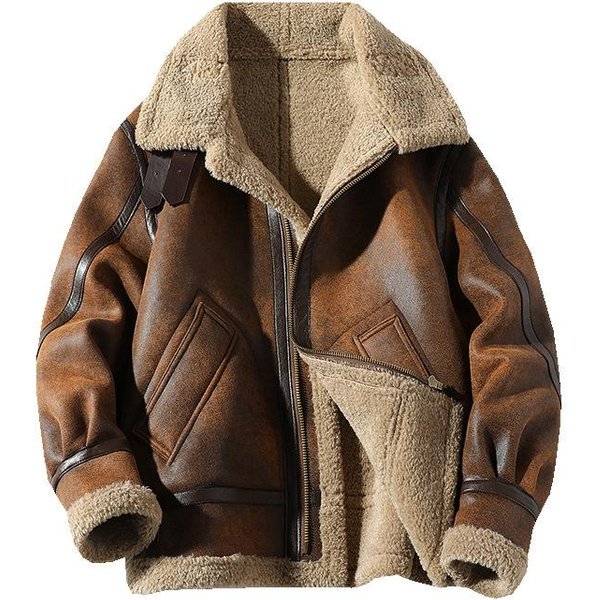 Chaqueta De Cuero De Motocicleta Para Hombre De Invierno Talla Grande Fuerza AéRea Piel Una Acolchada Gruesa Solapa M MarróN Oscuro-image
