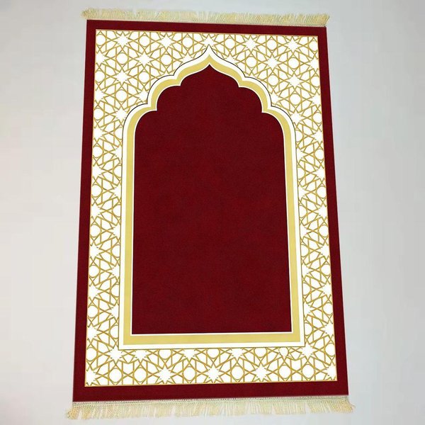 Lekki Islamski Dywanik Modlitewny BeżOwy Mata MuzułMańSka Z FręDzlami Do Codziennej Modlitwy 60X120Cm 24X47Inch-image