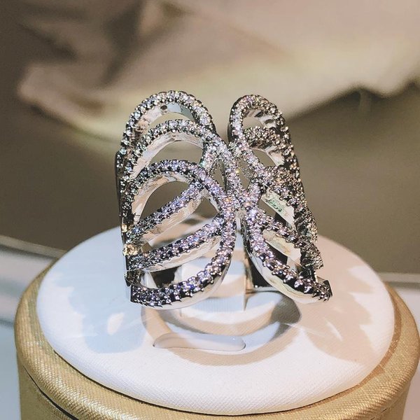 Anillo Grande Plateado GeoméTrico Sinuoso Para Mujer JoyeríA De Moda Anillo Envolvente Fiesta Regalo De CumpleañOs 8 Gray-image