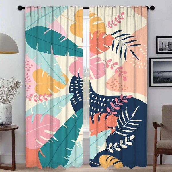 Cortinas De Interior Para Sala De Estar Hojas Y Flores Visillos Cortina Blackout Separador Tul Para Dormitorio DecoracióN De Halloween W50Xh70Cmx2Pcs-Cl-image