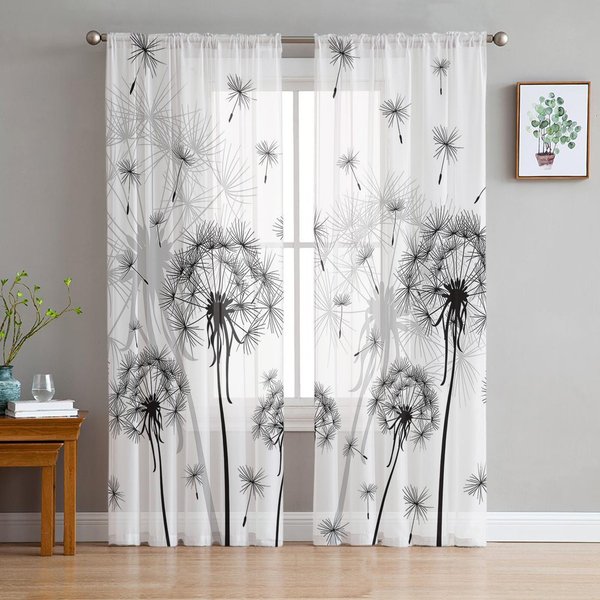 Brak BiałYch Nasion Mniszka Lekarskiego Tiulowe ZasłOny Do Salonu Woalowe Przezroczyste ZasłOny Okienne Do Sypialni ZasłOny Szyfonowe Do Kuchni 135W X 114H(Cm) White-image