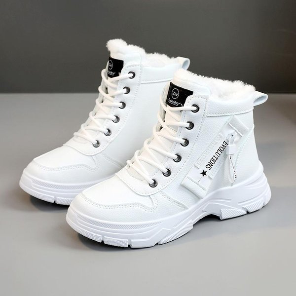 Zimowe Buty Damskie Sznurowane Damskie Trampki śNiegowe Botki Wodoodporne CiepłE Platformy Botas Obuwie Damskie 42 BiałY-image
