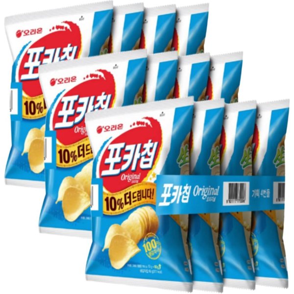 Orion Pocachip Patatas Fritas Originales Snack Crujiente Salado 456G (38G X 4 Piezas X 3 Paquetes) Red-image
