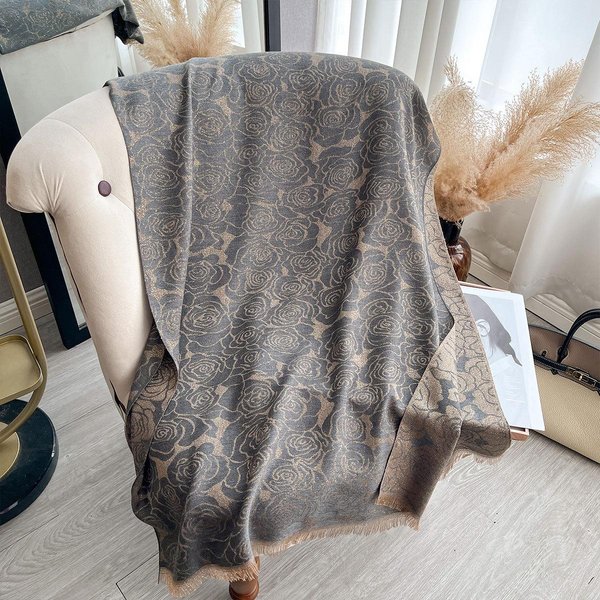 Luksusowy Kaszmirowy Damski Szal Z Kamelią CiepłY Zimowy Szal I Chusta Bandana Pashmina Szaliki Z Nadrukiem Róż One Size Gray-image