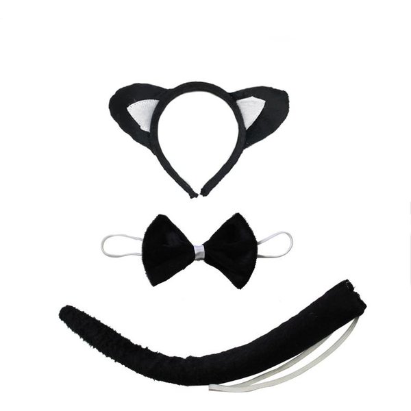 Akcesoria Na Imprezę Dla Dzieci Dziewczynka Czarna Opaska Z Uszami Kota SpóDniczka Tutu Ogon RęKawiczki Zestaw Halloween Karnawał Prezent Urodzinowy Kostium Cosplay For Kids-image